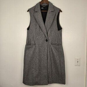ZARA Women's Duster Double-Breasted Long-line Vest Size Small Gray Layering
